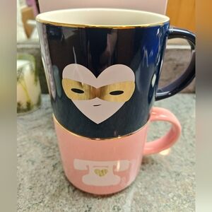 Rare Stackable Heart Mask And Telephone Mug Set